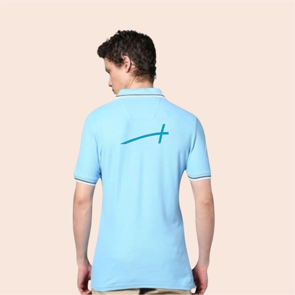 Marks & Spencer Polo T-shirt Tipping-Ice Blue with White SH